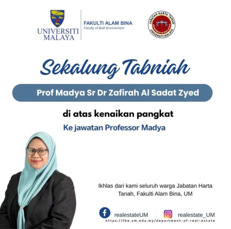 Sekalung Tahniah Prof Madya Sr Dr Zafirah Al Sadat Zyed